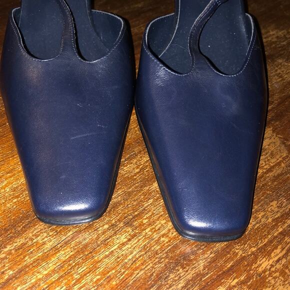 J G JG Hooks Preppy Academia Old Money Edgy Square Toe Blue Stacked Kitten Heels - Picture 3 of 11